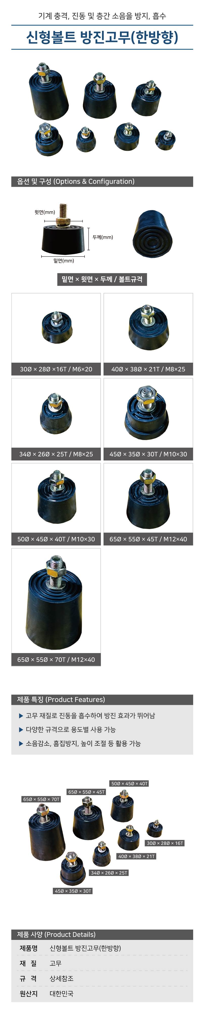 신형볼트 방진고무(한방향) 40Φ*38Φ*21T