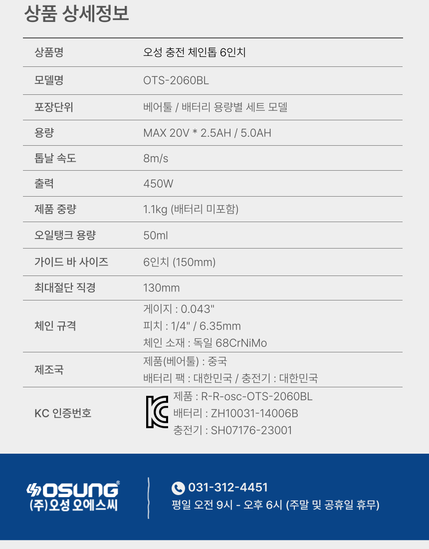 6인치 충전 체인톱 OTS-2060BL 25 [2 BAT] + OMC-2030D + PLASTIC BOX