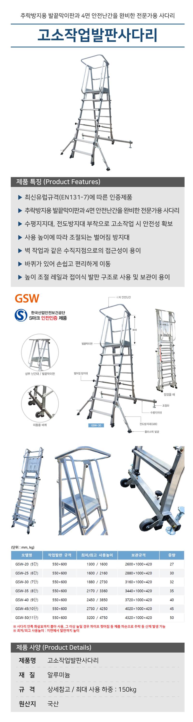 고소작업발판사다리 (CNS) (GSW-50) 11단