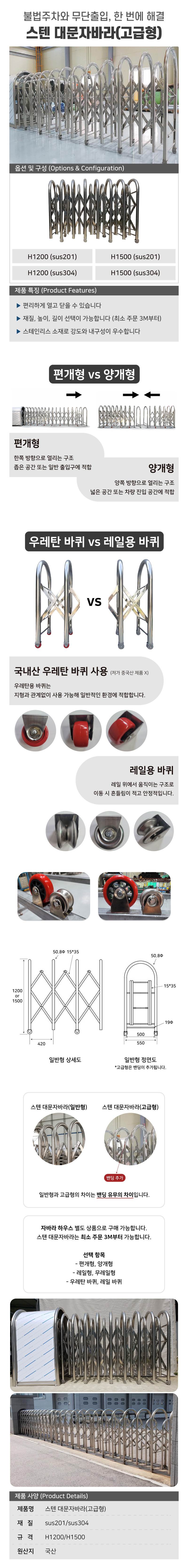 스텐 대문자바라(고급형) H1200×미터당 (sus201)