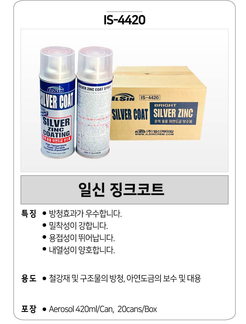 일신 실버징크코트 (IS-4420) 박스(20개입) 아연도금제