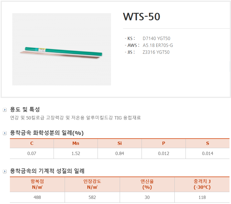 티그용접봉 / WTS-50 (5kg) 3.2mm