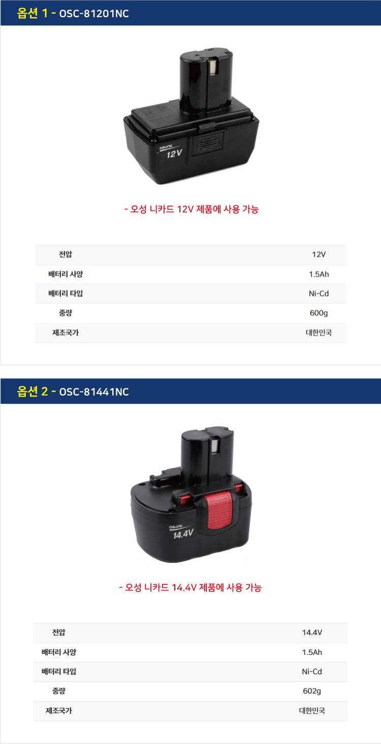 [오성] 니키드 배터리
									OSC-81201NC 12V 니카드 배터리 사용